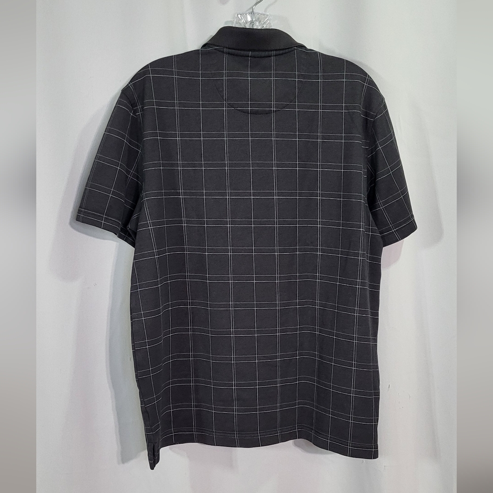 Van Heusen Men's Gray Striped Windowpane 2 Button Short Sleeve Polo Shirt Medium - Picture 5 of 6